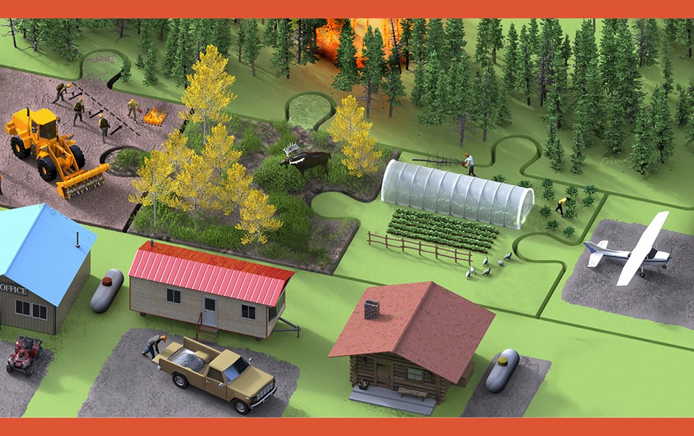 Drawing illustrating ideas for multiple use benefits on a fire fuel break.